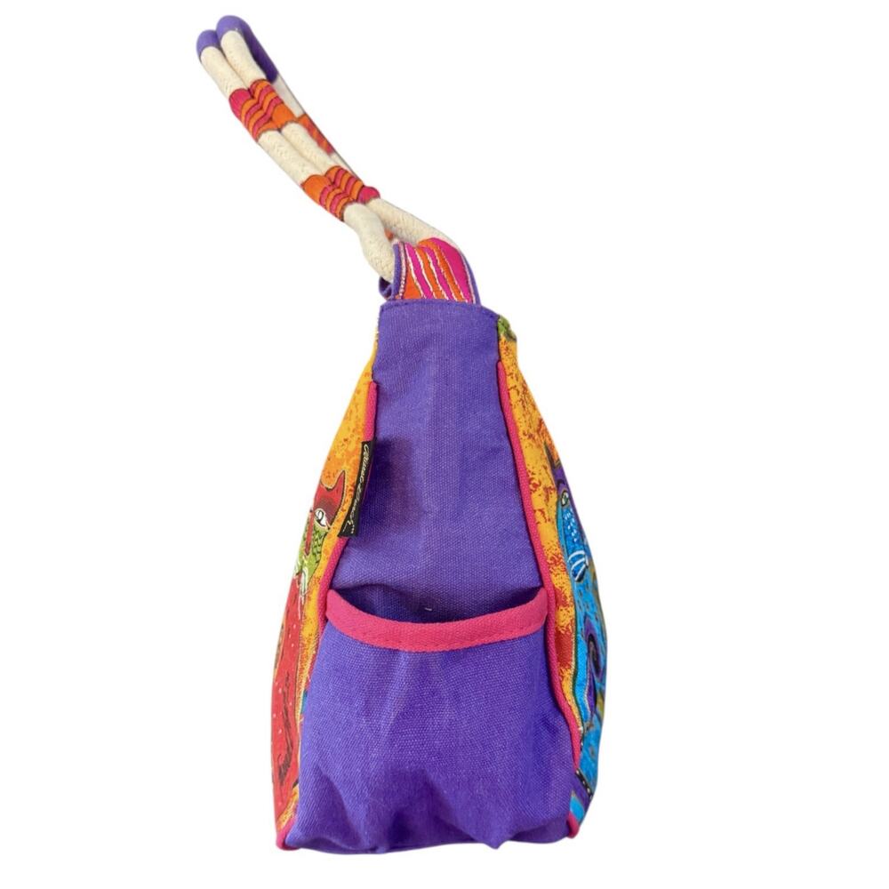 Laurel Burch Fantasticats Purse Shoulder Bag 6 Cats Zip Canvas Wood Bag Charm - Picture 6 of 15